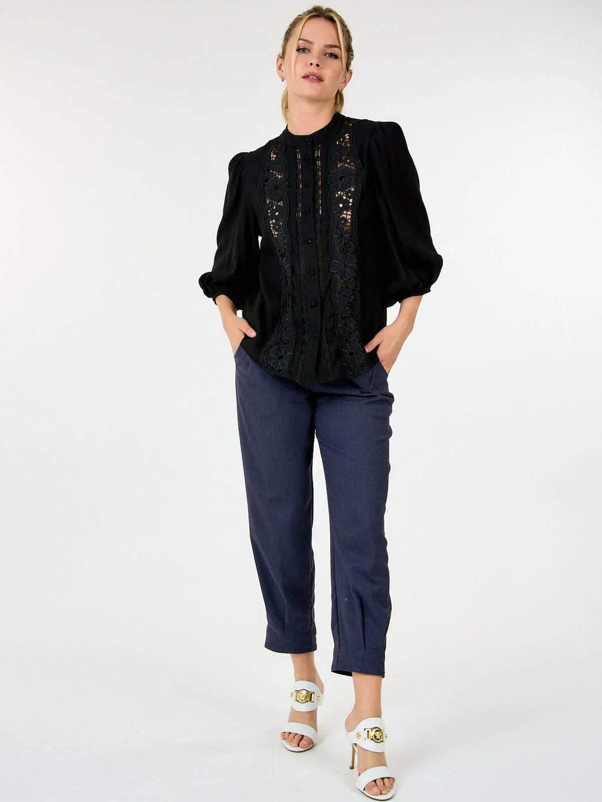 WOMEN'S LONG SLEEVE CROCHET DETAILED BLOUSE
