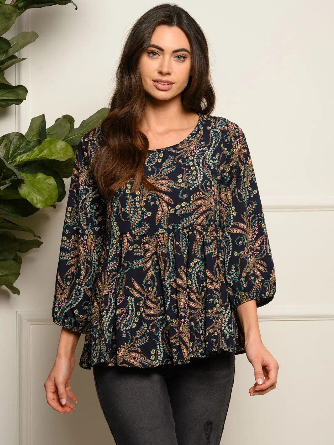 WOMEN'S LONG SLEEVE FLORAL TUNIC TOP