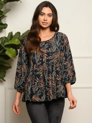 WOMEN'S LONG SLEEVE FLORAL TUNIC TOP