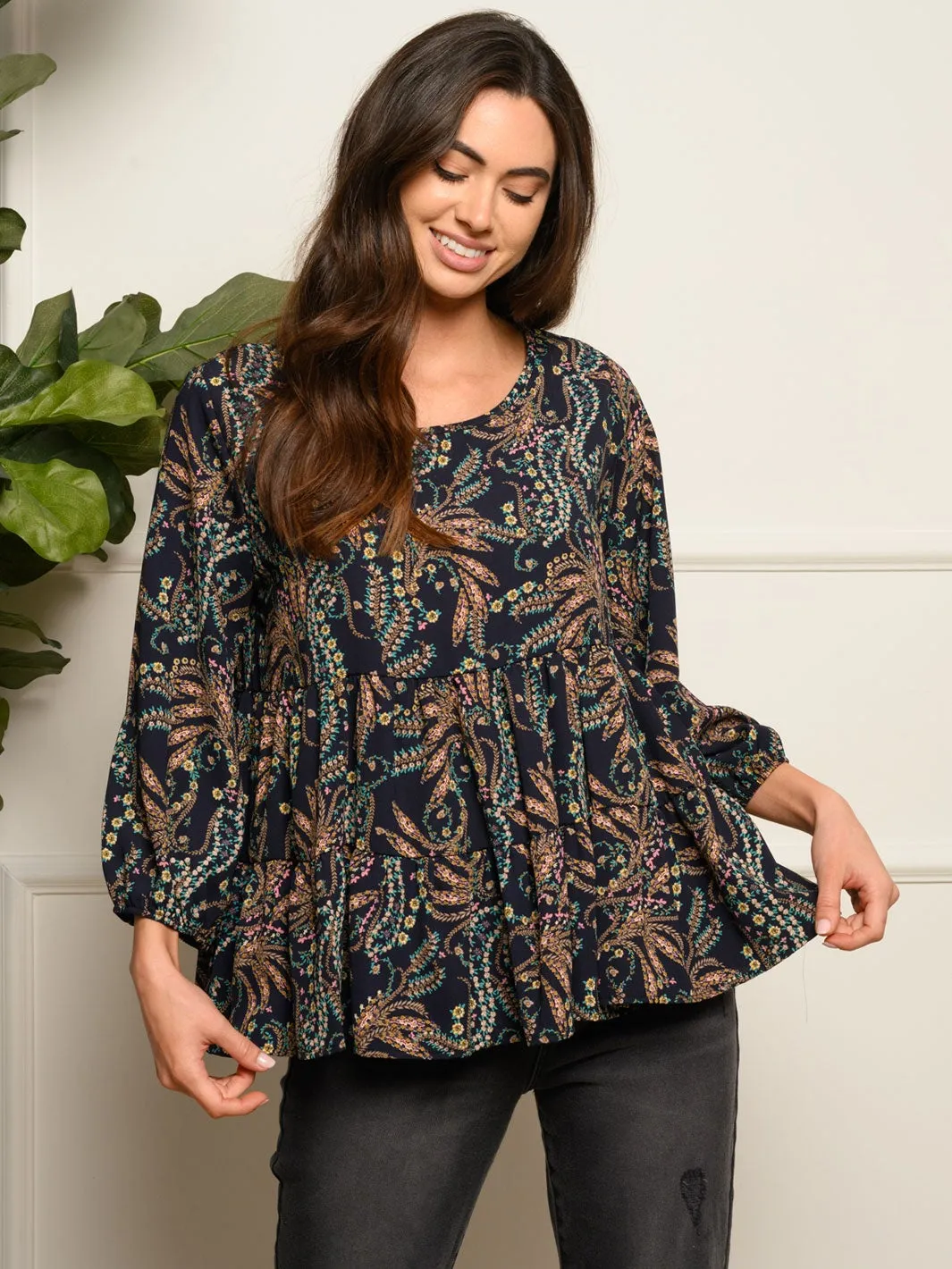 WOMEN'S LONG SLEEVE FLORAL TUNIC TOP