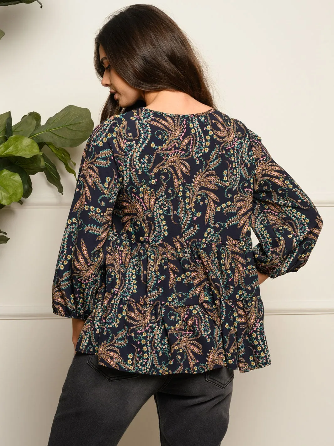 WOMEN'S LONG SLEEVE FLORAL TUNIC TOP