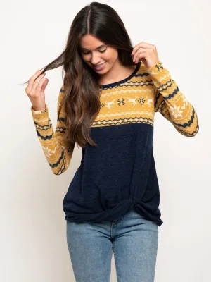 WOMEN'S LONG SLEEVE FRONT KNOT TOP