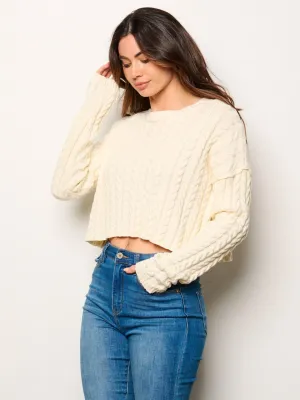 WOMEN'S LONG SLEEVE KNITTED CROP TOP