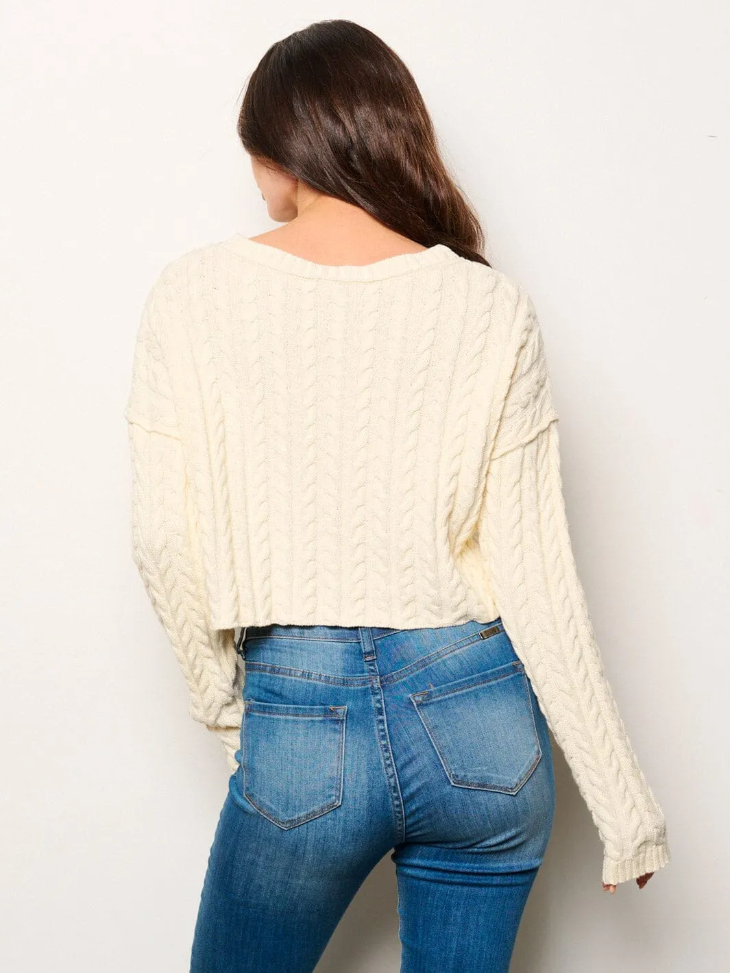 WOMEN'S LONG SLEEVE KNITTED CROP TOP