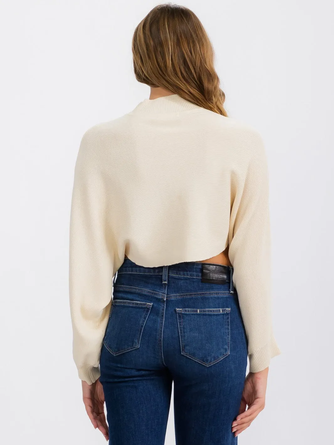 WOMEN'S LONG SLEEVE MOCK NECK KNIT CROP TOP