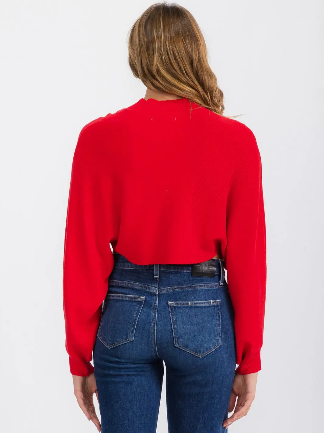 WOMEN'S LONG SLEEVE MOCK NECK KNIT CROP TOP