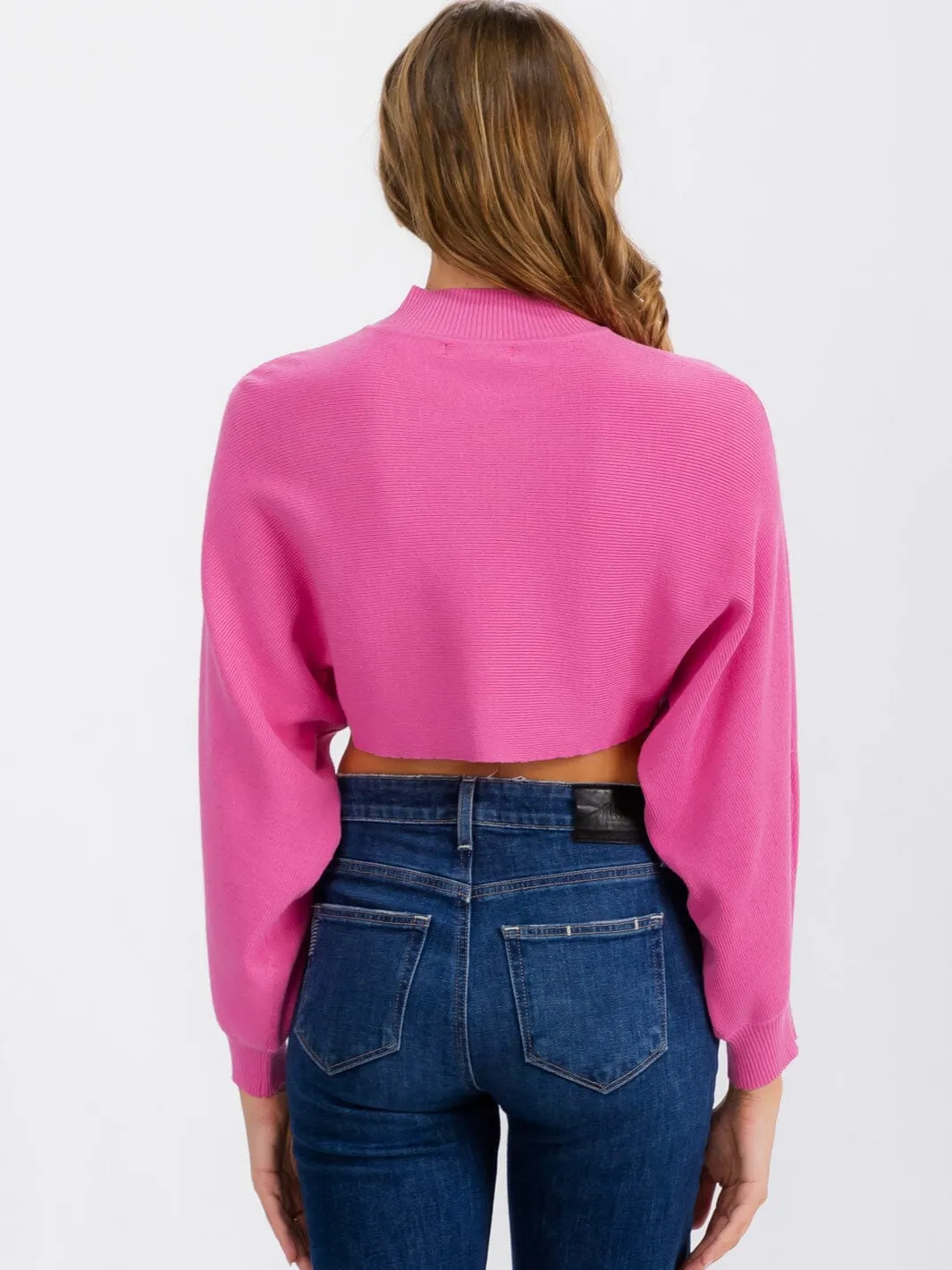 WOMEN'S LONG SLEEVE MOCK NECK KNIT CROP TOP