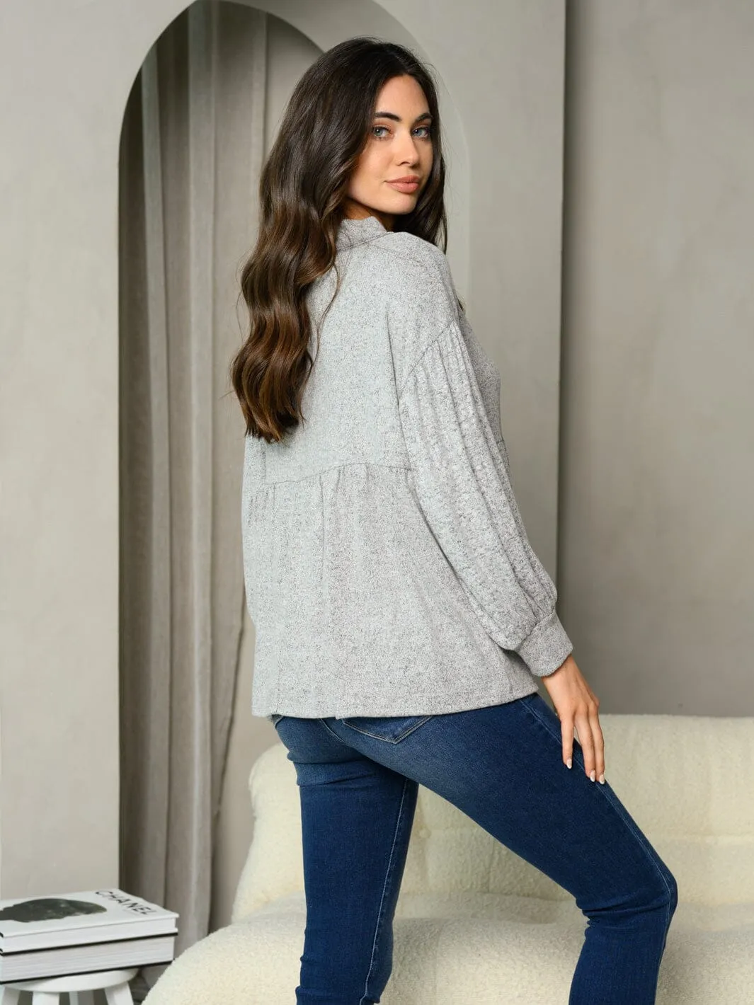 WOMEN'S LONG SLEEVE MOCK NECK TUNIC TOP