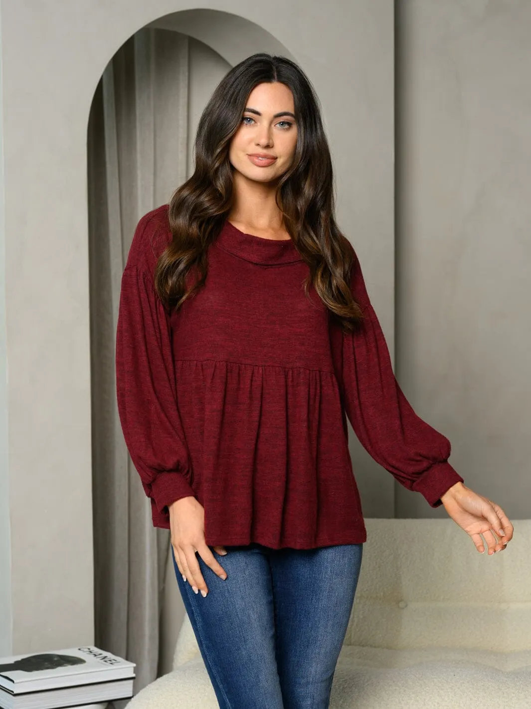 WOMEN'S LONG SLEEVE MOCK NECK TUNIC TOP