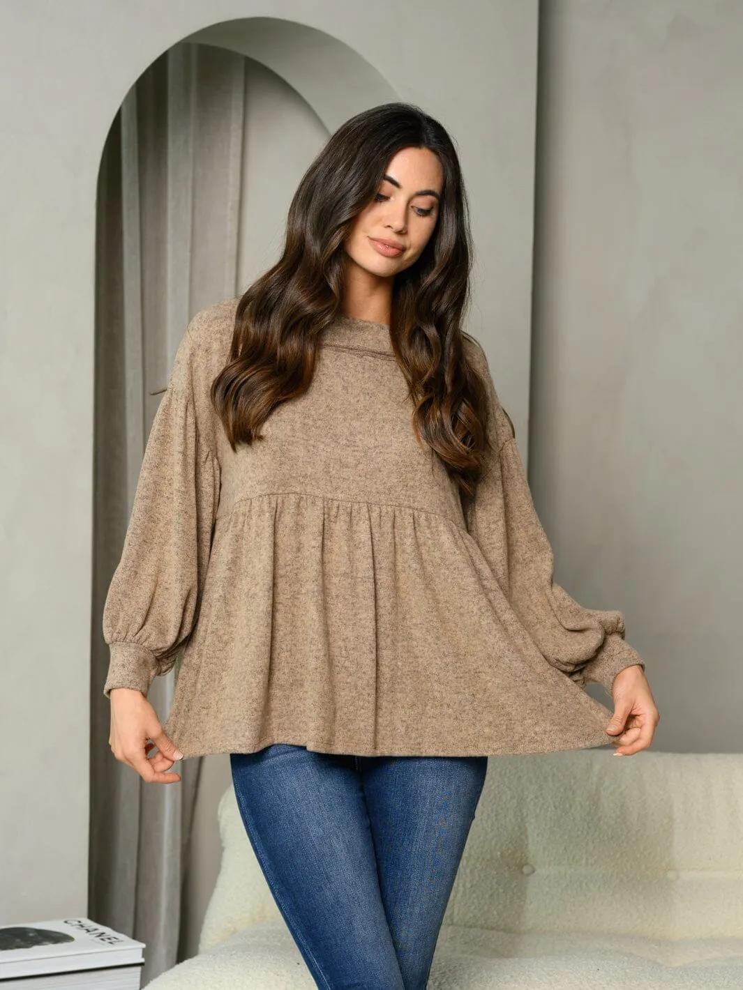 WOMEN'S LONG SLEEVE MOCK NECK TUNIC TOP