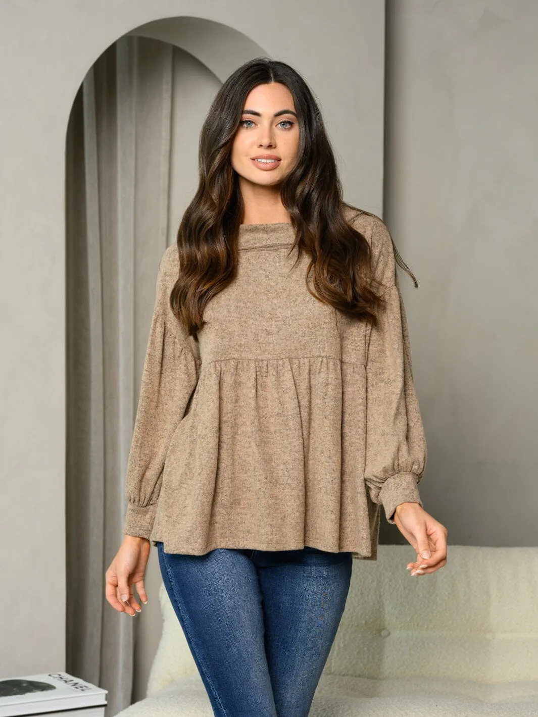 WOMEN'S LONG SLEEVE MOCK NECK TUNIC TOP