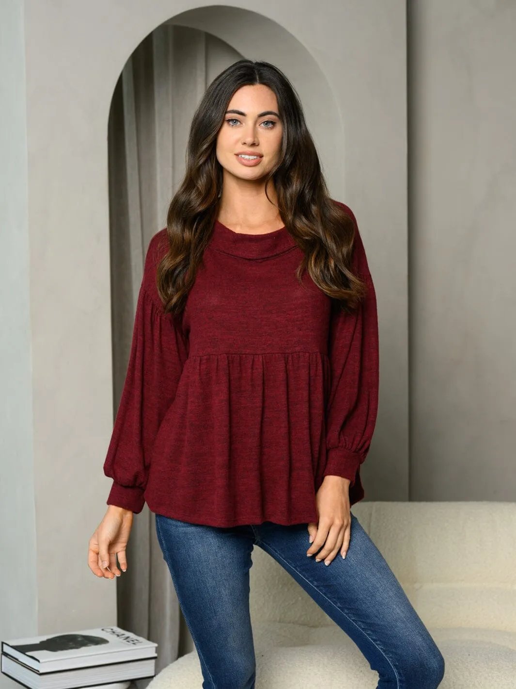 WOMEN'S LONG SLEEVE MOCK NECK TUNIC TOP