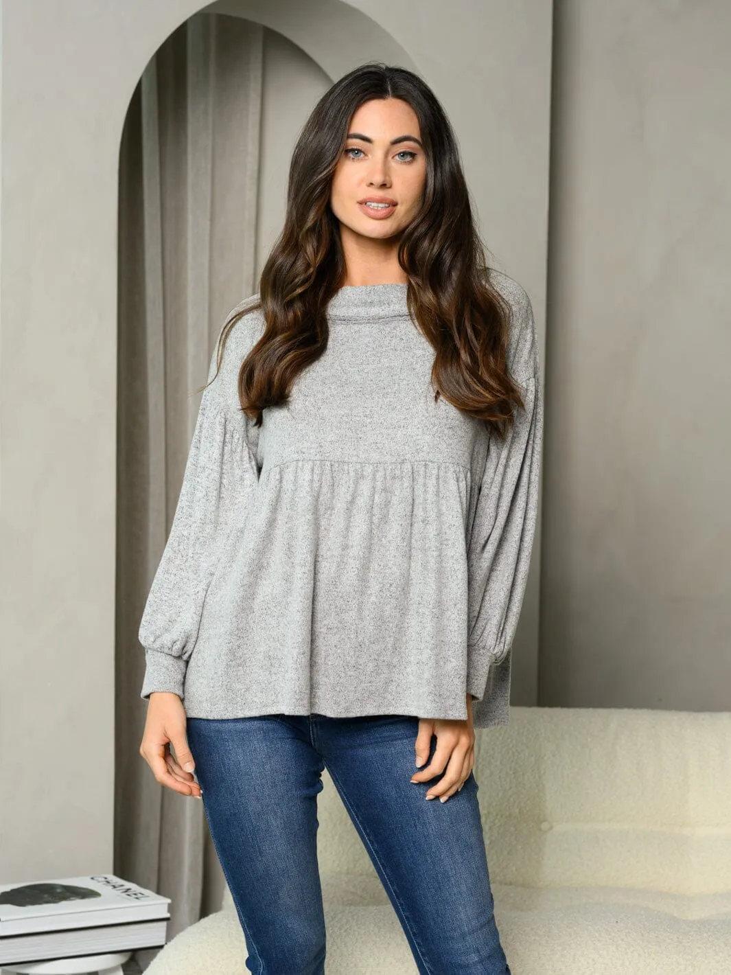 WOMEN'S LONG SLEEVE MOCK NECK TUNIC TOP