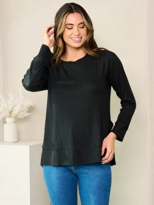 WOMEN'S LONG SLEEVE SIDE RUFFLE SLIT SOLID TOP