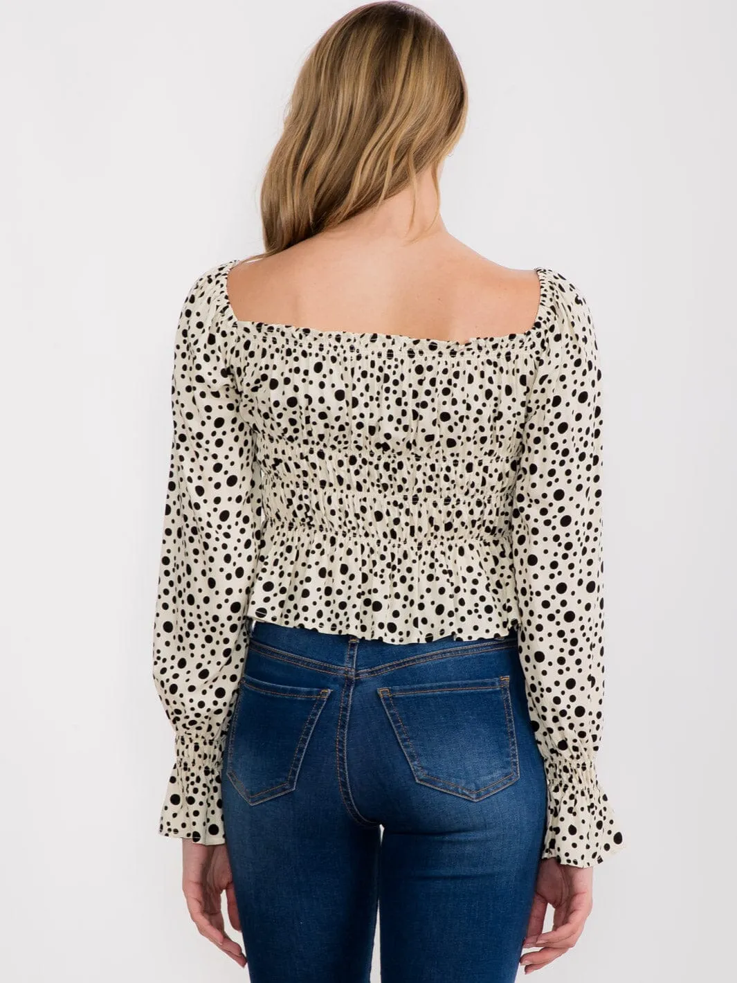 WOMEN'S LONG SLEEVE SMOCK ANIMAL PRINT BLOUSE
