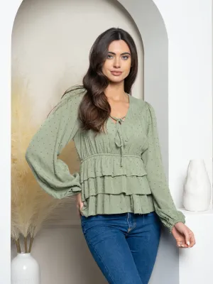 WOMEN'S LONG SLEEVE SWISS DOT TOP