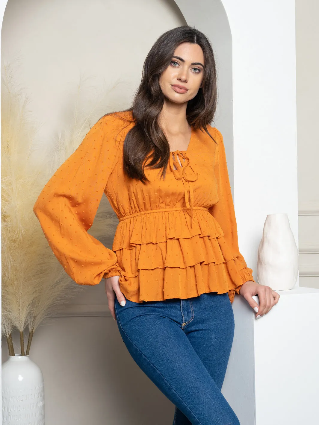 WOMEN'S LONG SLEEVE SWISS DOT TOP