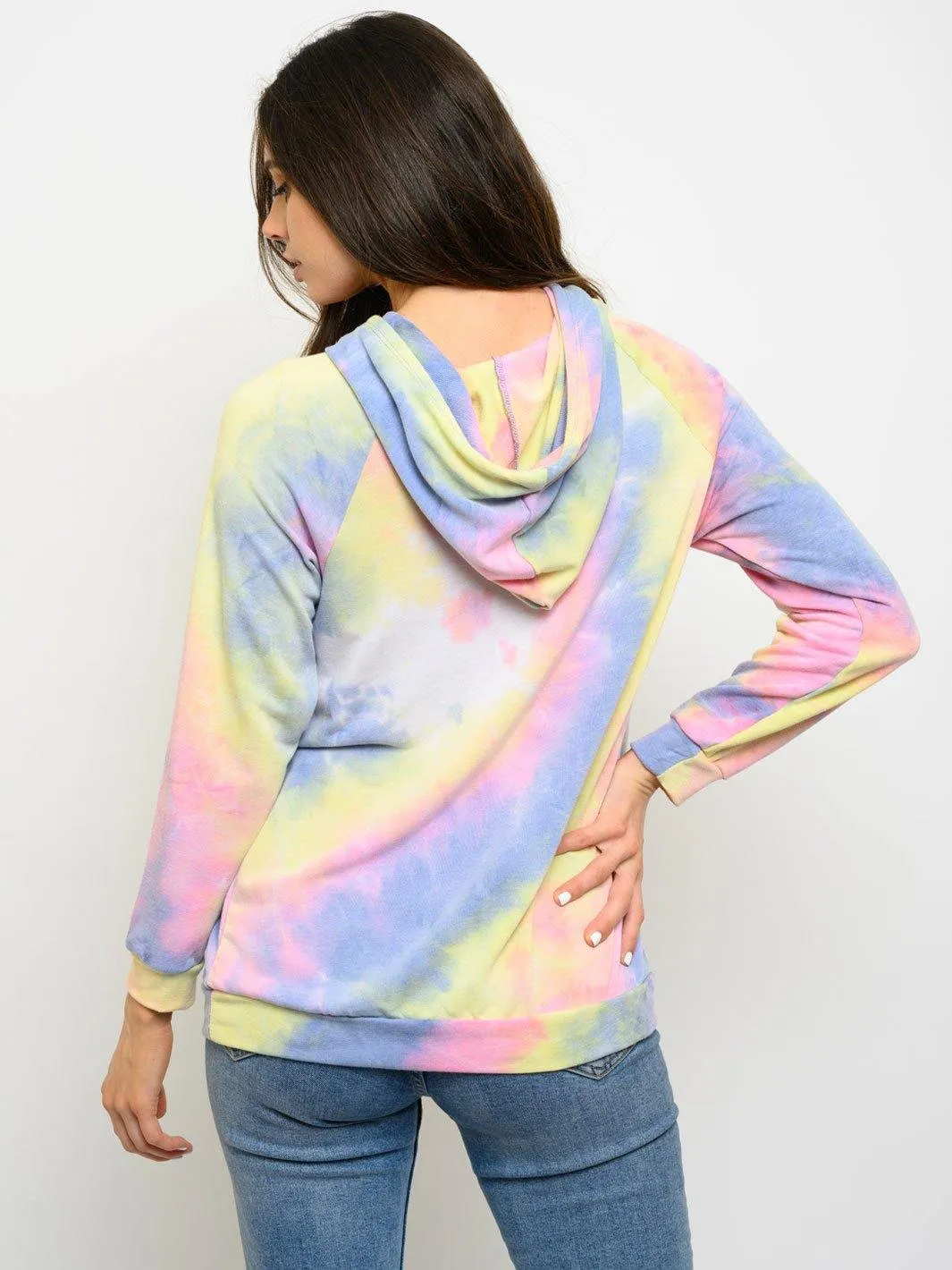 WOMEN'S LONG SLEEVE TIE DYE HOODIE TOP