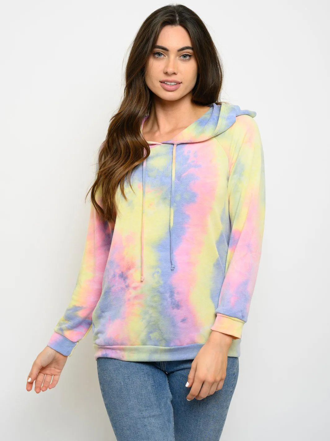 WOMEN'S LONG SLEEVE TIE DYE HOODIE TOP