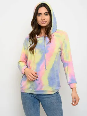 WOMEN'S LONG SLEEVE TIE DYE HOODIE TOP