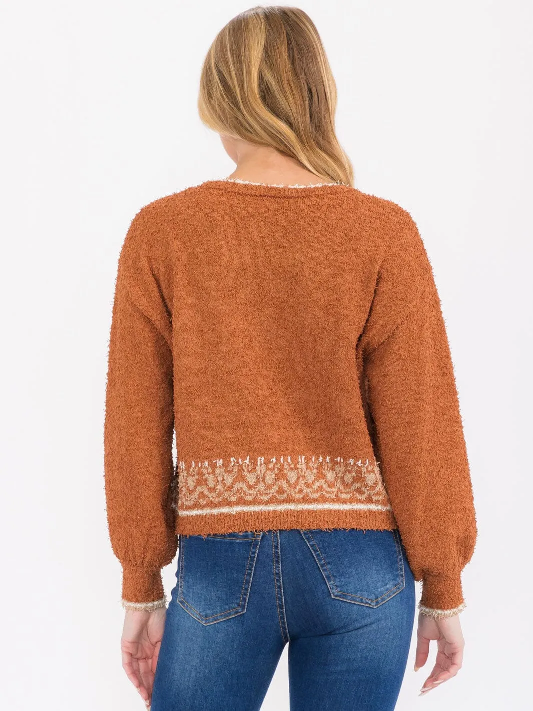 WOMEN'S LONG SLEEVE TRIM DETAILED TOP