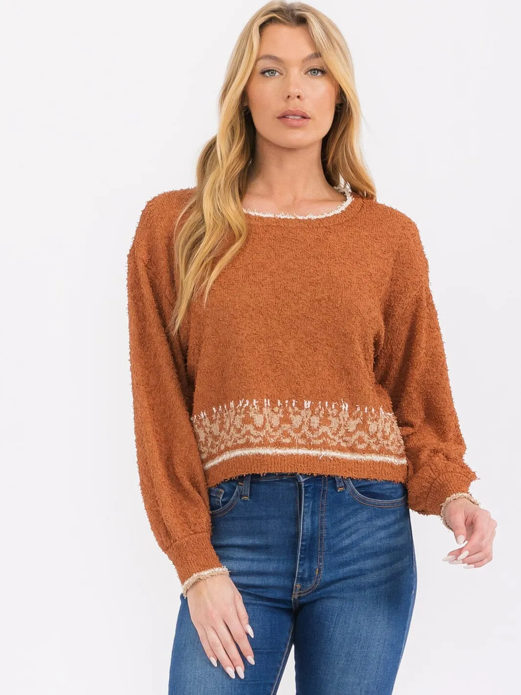 WOMEN'S LONG SLEEVE TRIM DETAILED TOP