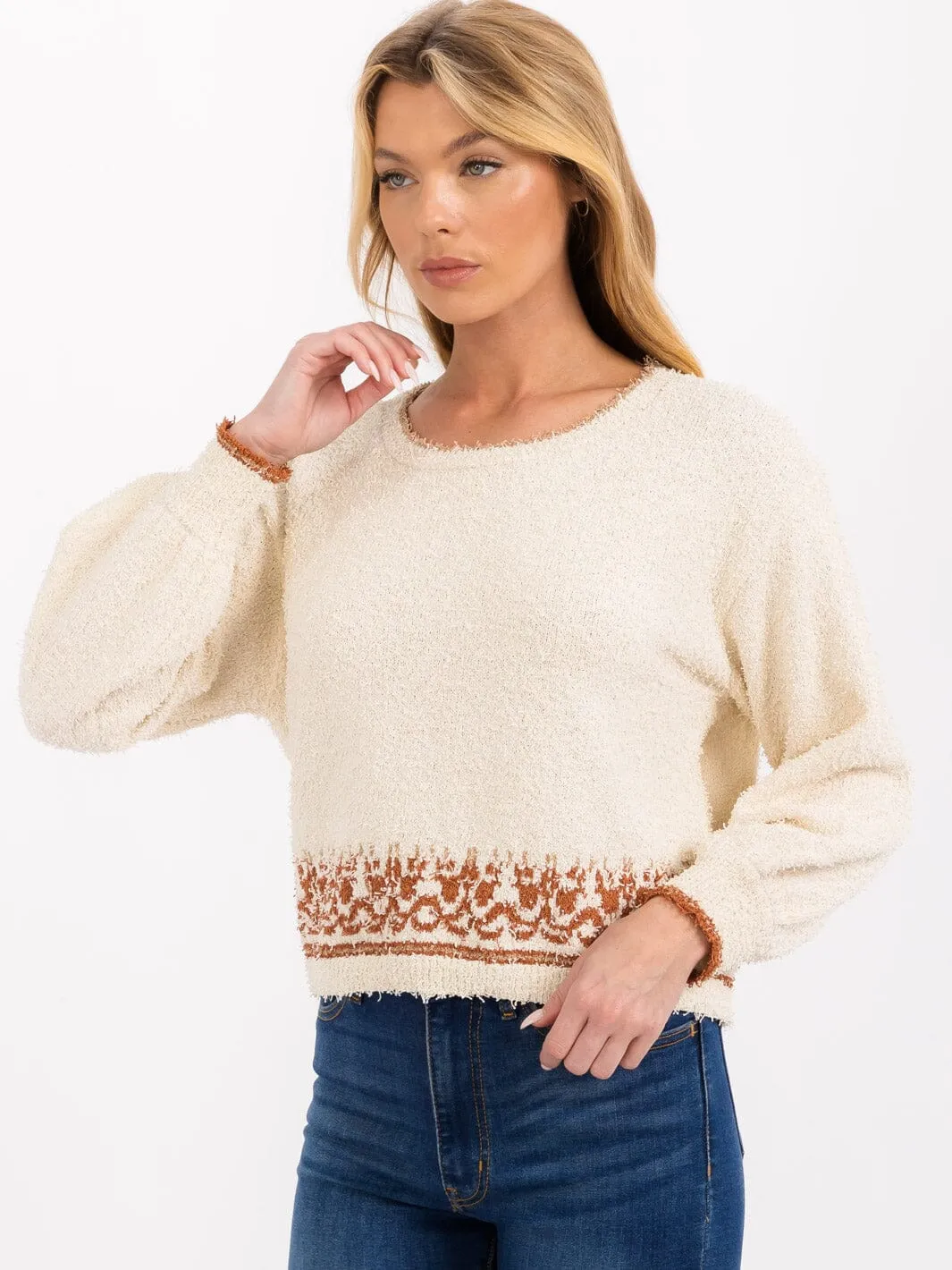 WOMEN'S LONG SLEEVE TRIM DETAILED TOP