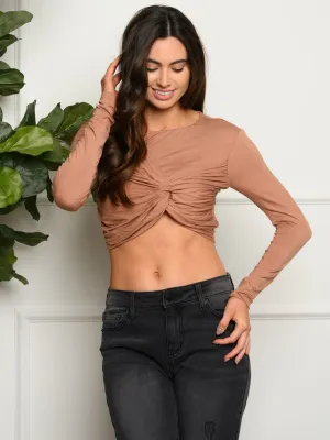 WOMEN'S LONG SLEEVE TWISTED FRONT DETAIL TOP