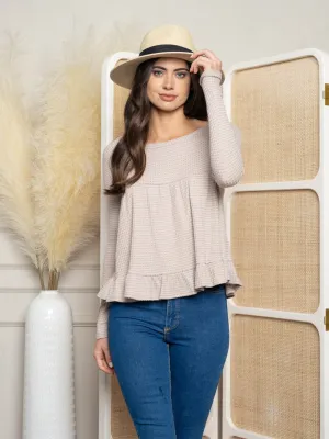 WOMEN'S LONG SLEEVE WAFFLE KNIT TOP