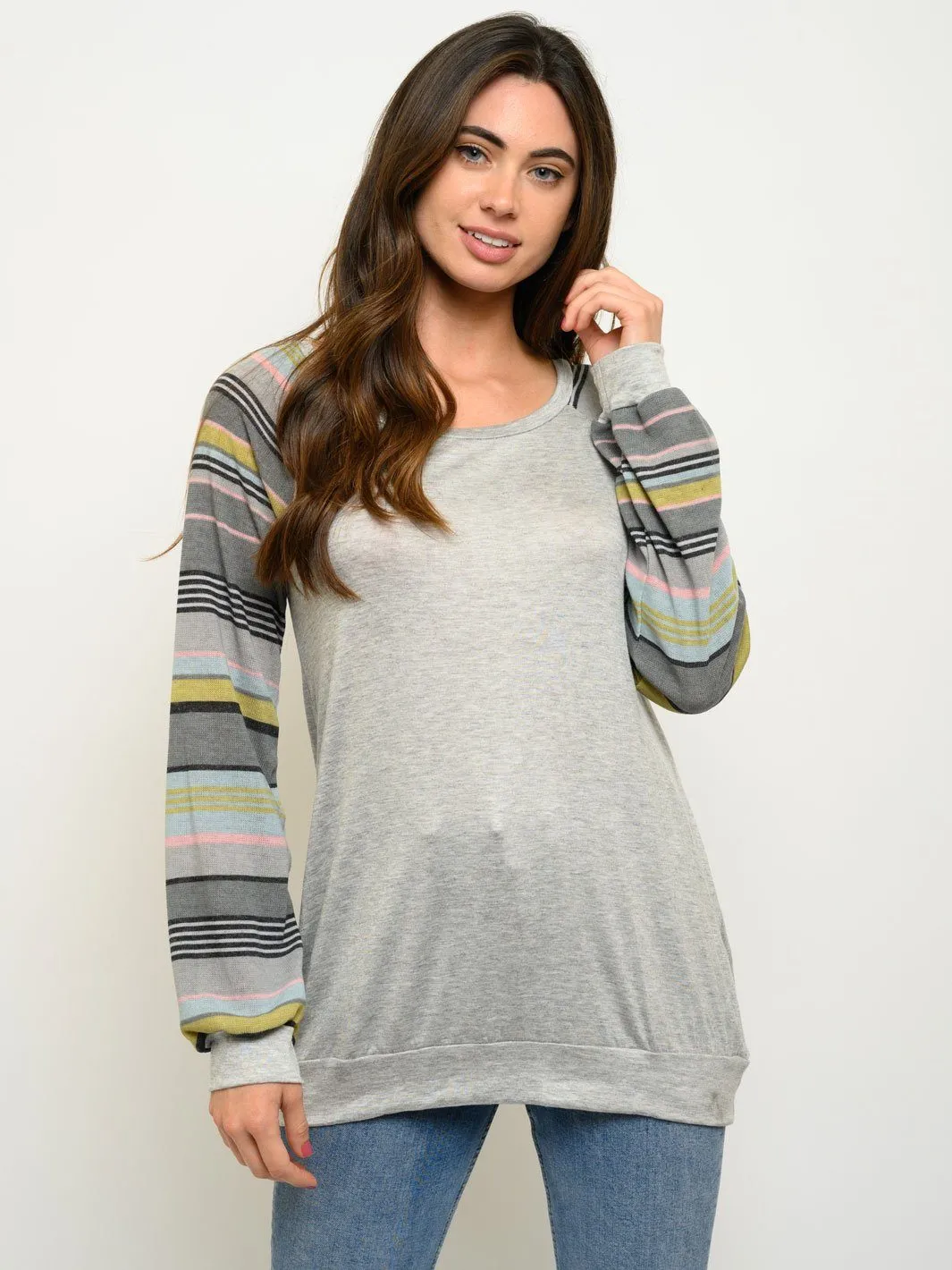 WOMEN'S LONG STRIPES SLEEVE TOP