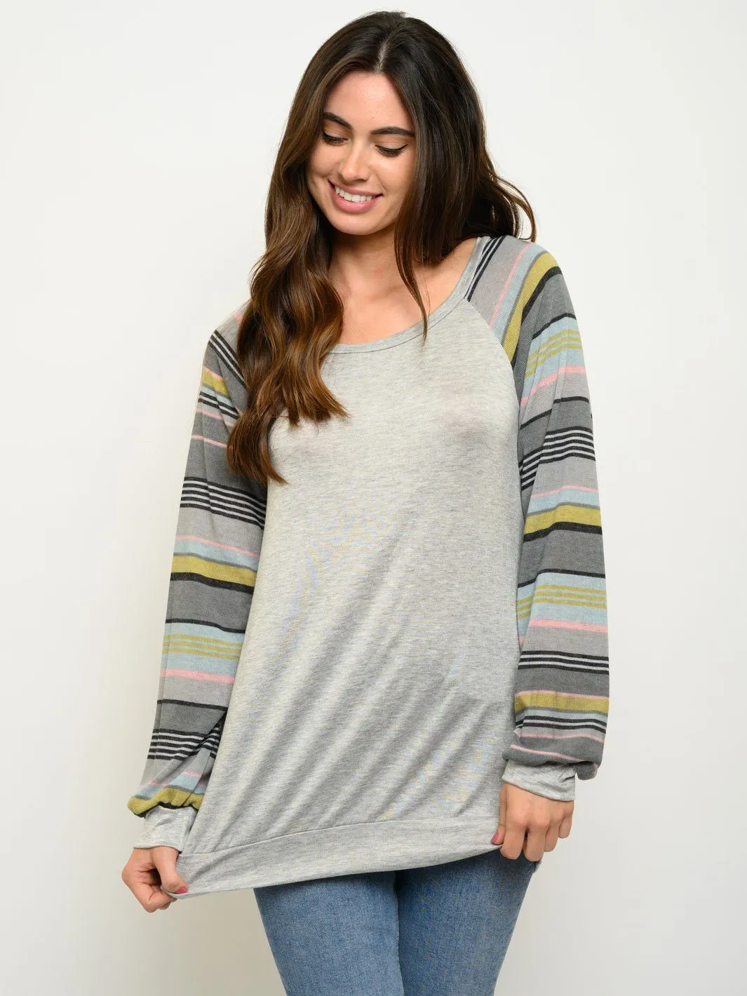 WOMEN'S LONG STRIPES SLEEVE TOP