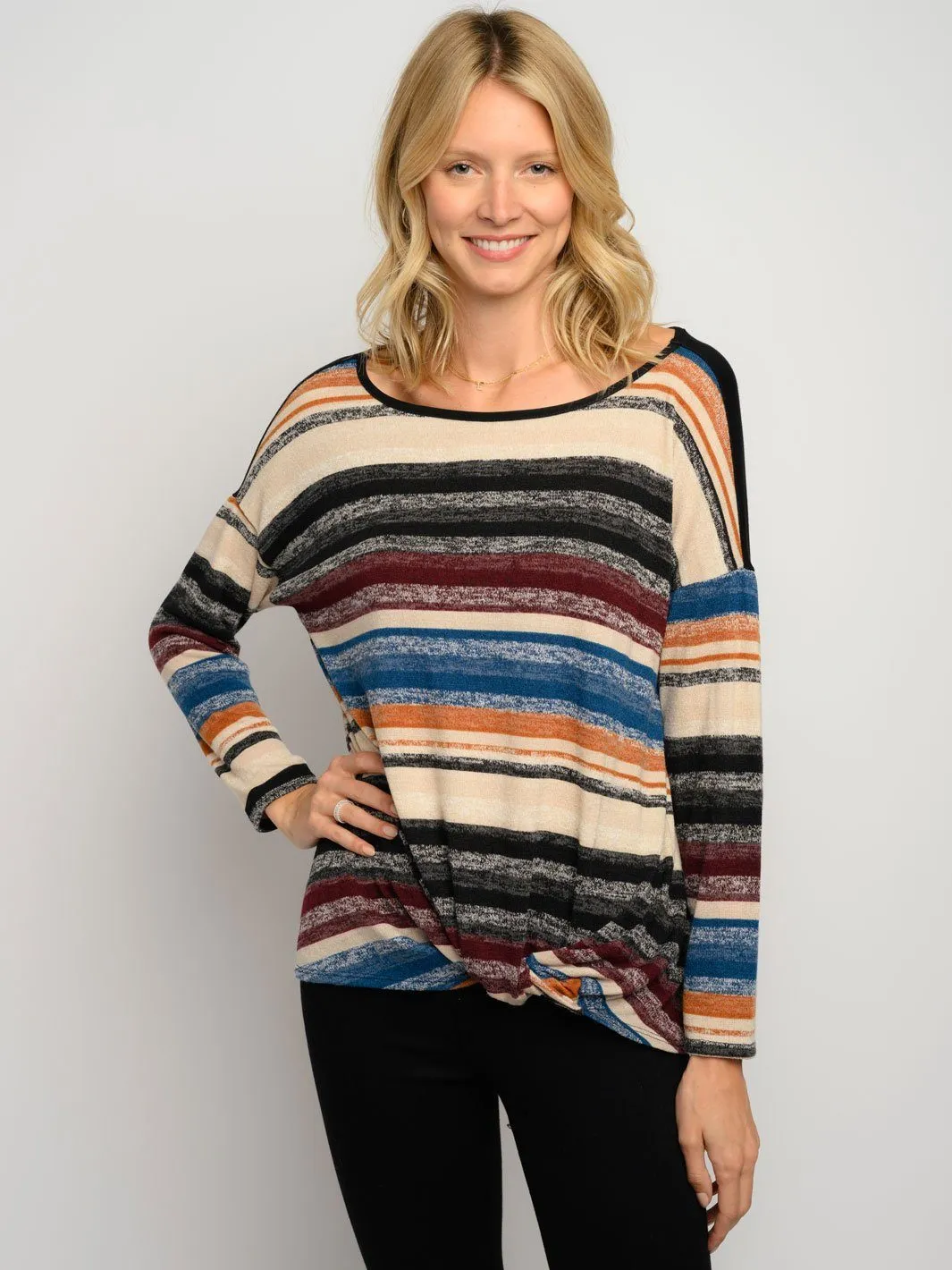 WOMEN'S MULTI COLOR STRIPES LONG SLEEVE TOP