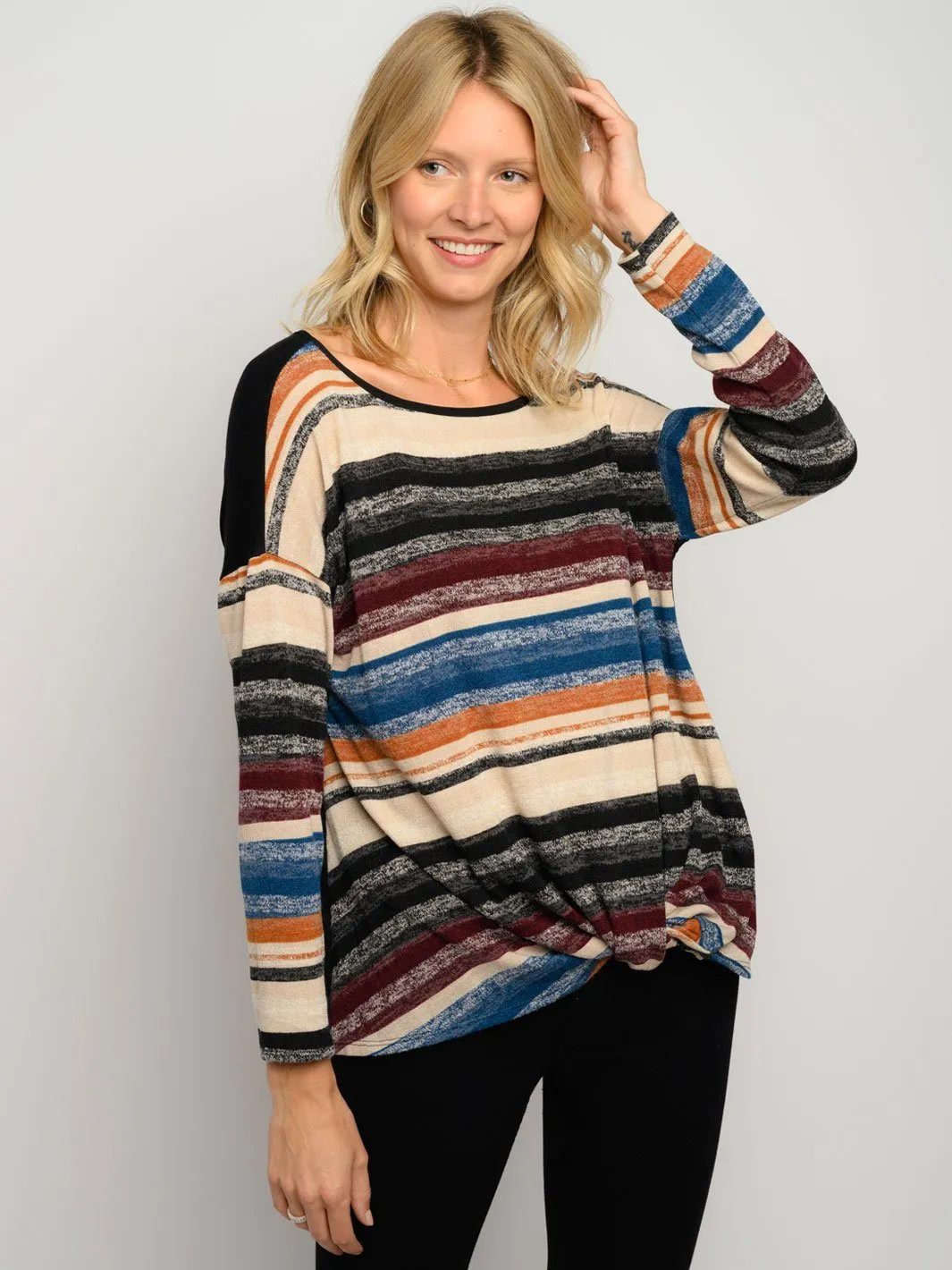 WOMEN'S MULTI COLOR STRIPES LONG SLEEVE TOP