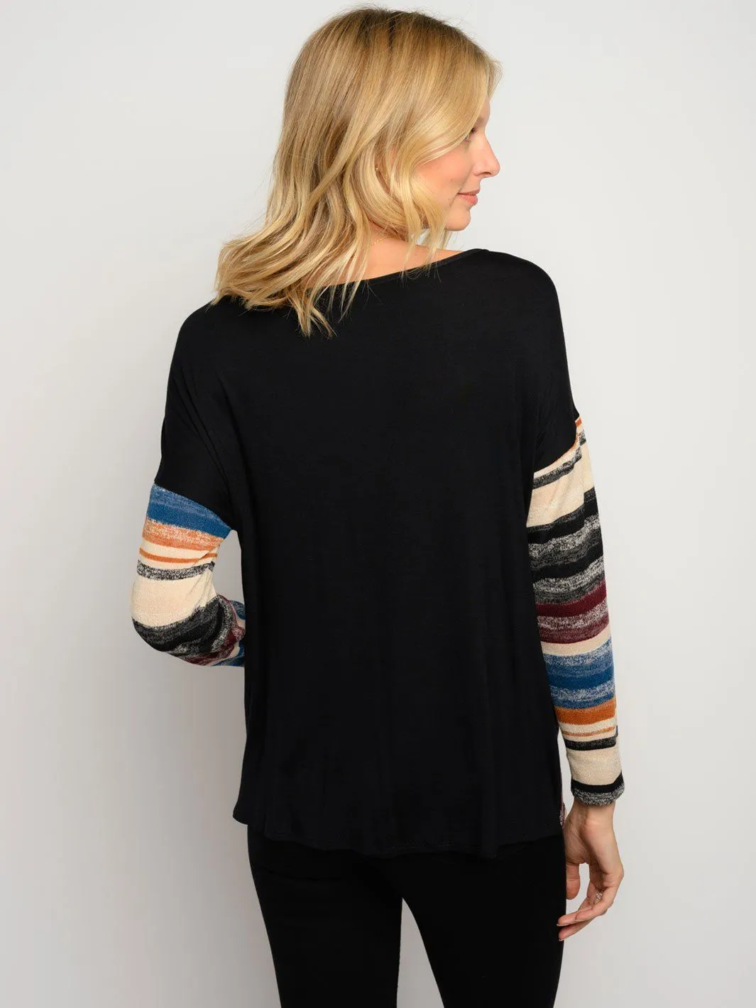 WOMEN'S MULTI COLOR STRIPES LONG SLEEVE TOP