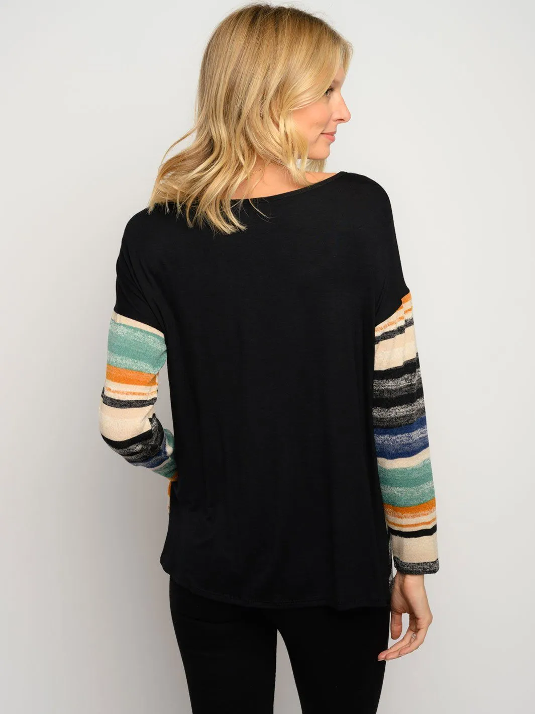 WOMEN'S MULTI COLOR STRIPES LONG SLEEVE TOP