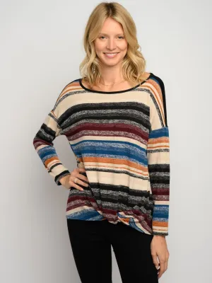 WOMEN'S MULTI COLOR STRIPES LONG SLEEVE TOP