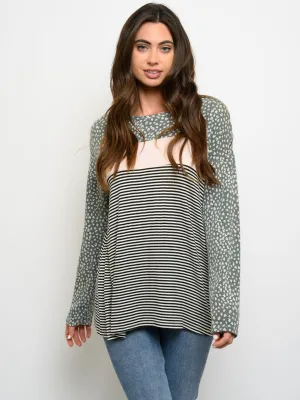 WOMEN'S MULTI PRINT LONG SLEEVE TOP