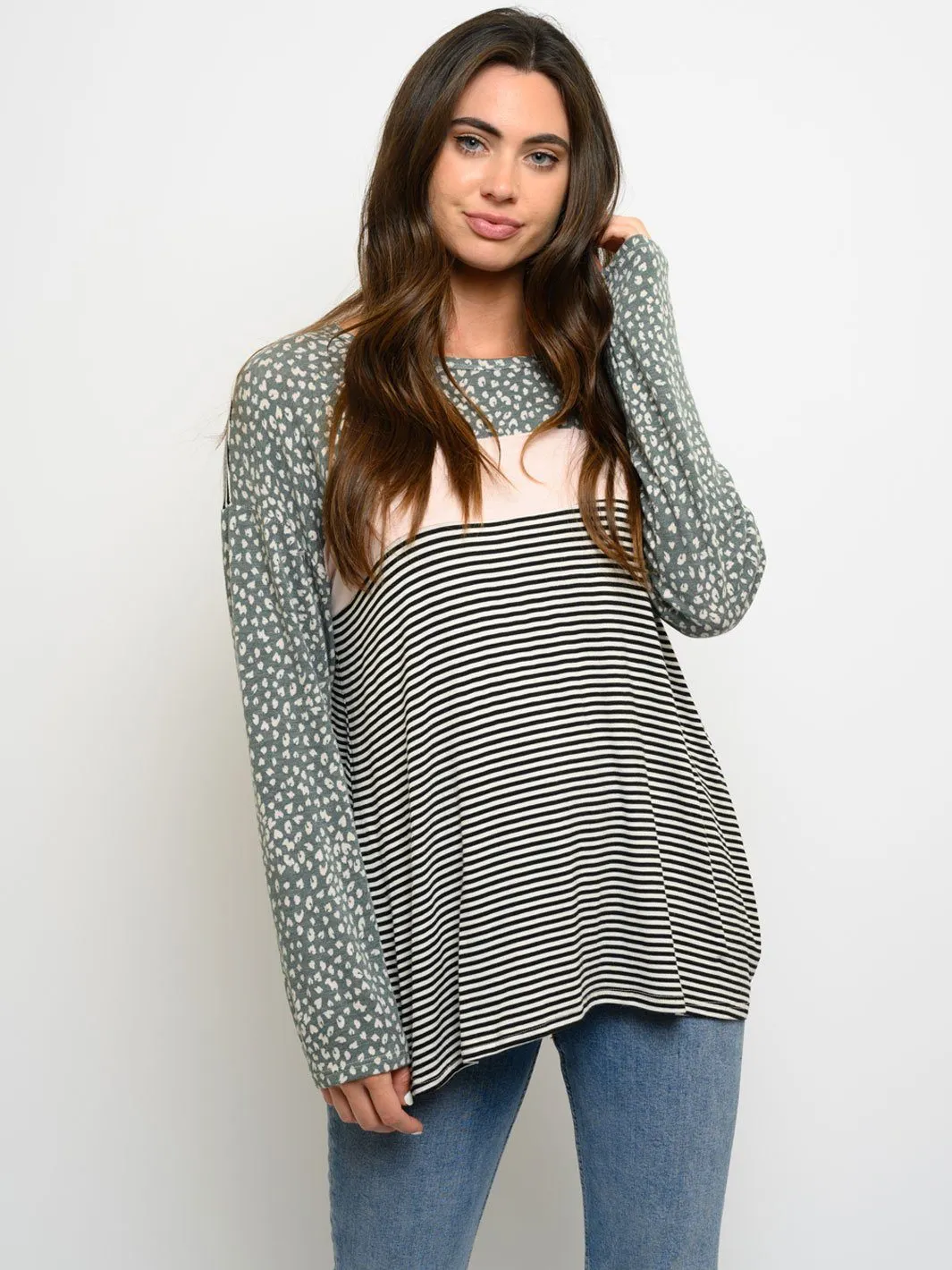 WOMEN'S MULTI PRINT LONG SLEEVE TOP