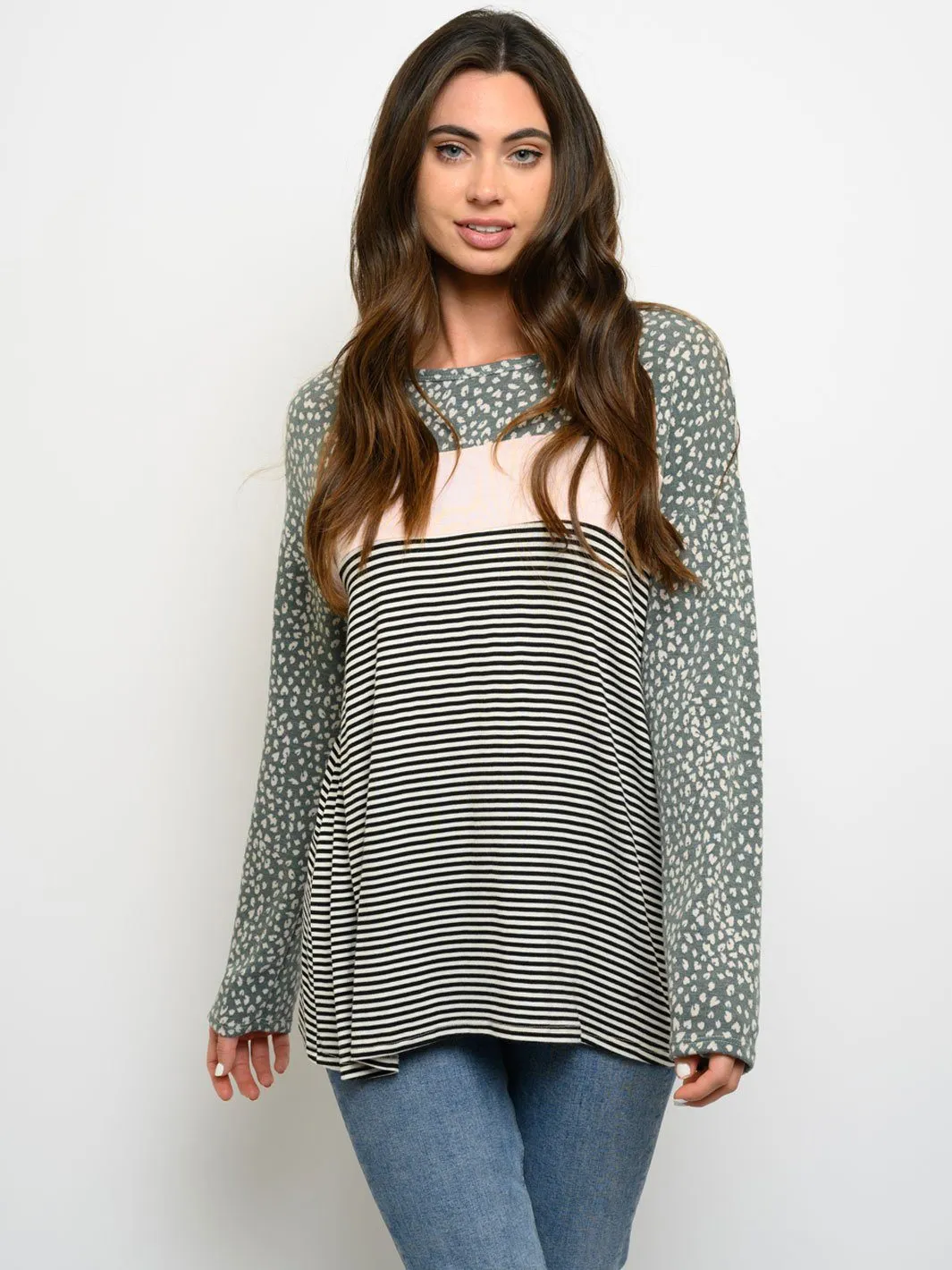 WOMEN'S MULTI PRINT LONG SLEEVE TOP