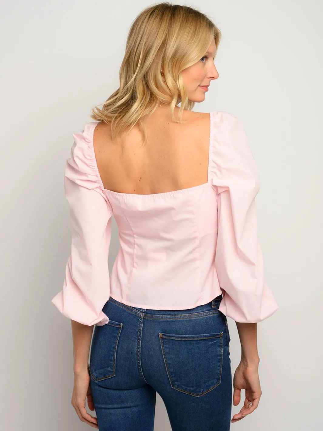 WOMEN'S PUFF SLEEVE BUTTON CLOSURE TOP