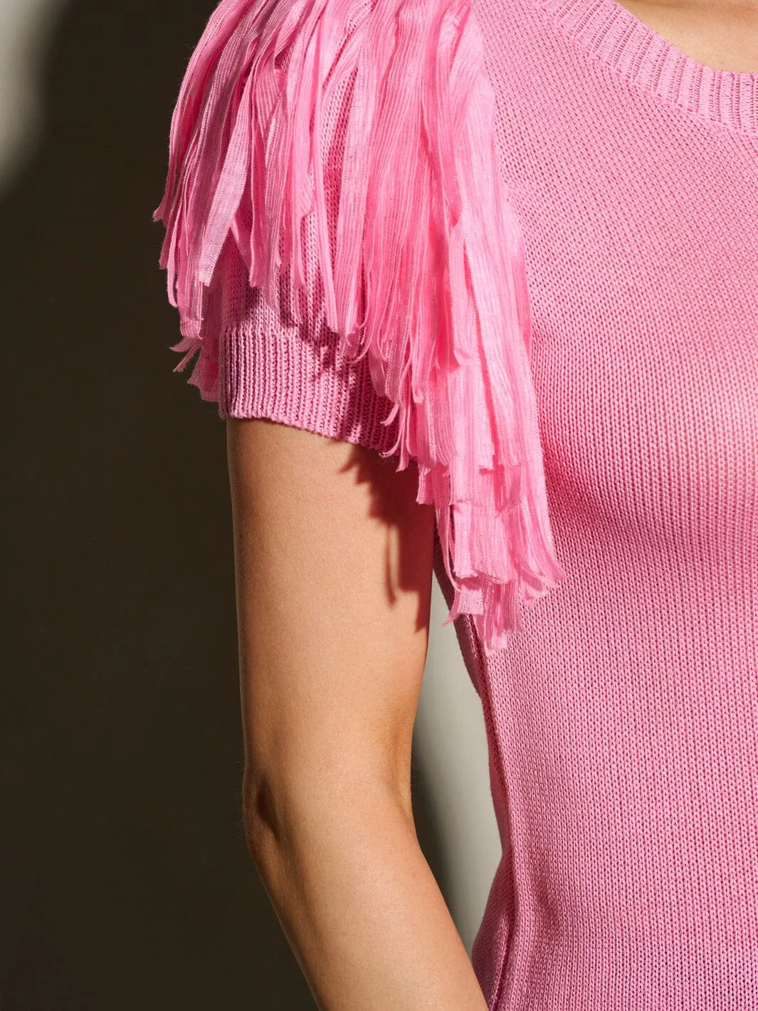 WOMEN'S SHORT FRINGE SLEEVE SOLID BLOUSE TOP