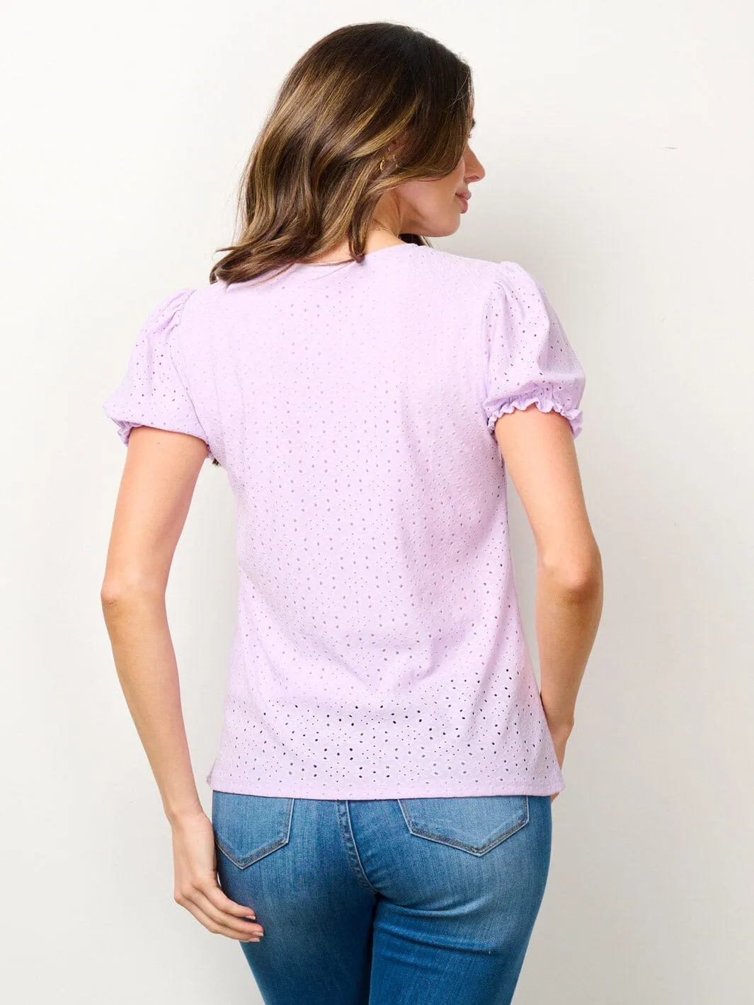 WOMEN'S SHORT SLEEVE EYELET DETAILED BLOUSE TOP