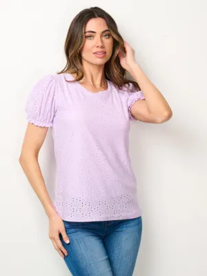 WOMEN'S SHORT SLEEVE EYELET DETAILED BLOUSE TOP
