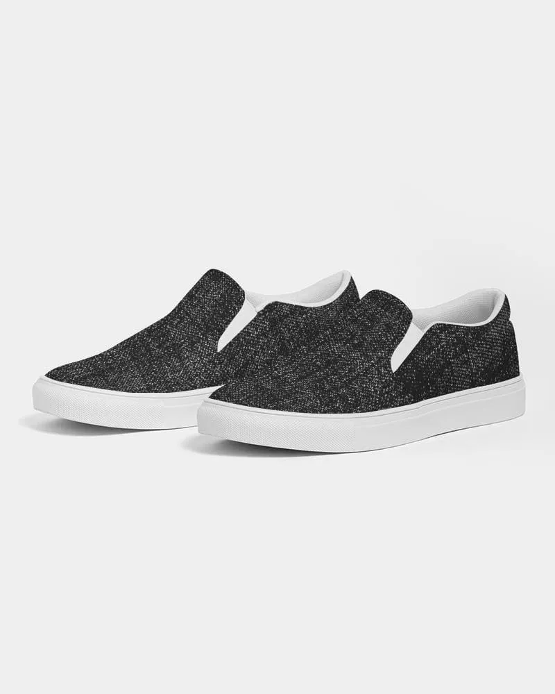 Womens Sneakers - Canvas Slip on Shoes - Black Faded Print by inQue.Style