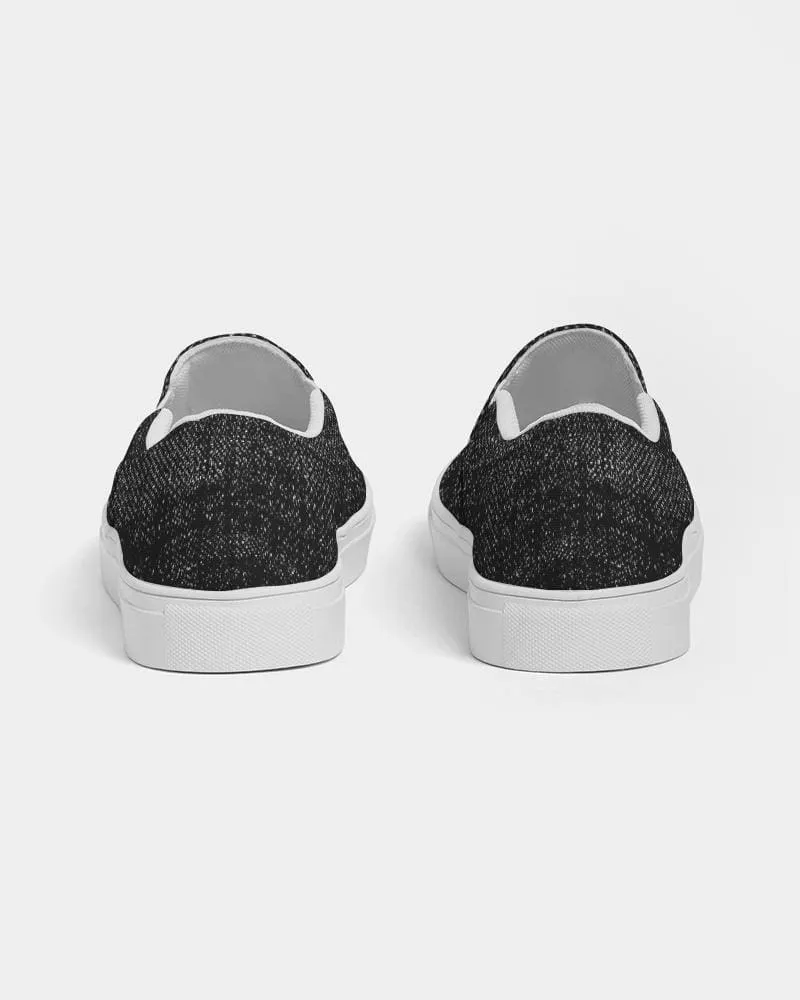 Womens Sneakers - Canvas Slip on Shoes - Black Faded Print by inQue.Style
