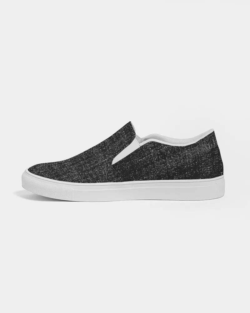 Womens Sneakers - Canvas Slip on Shoes - Black Faded Print by inQue.Style