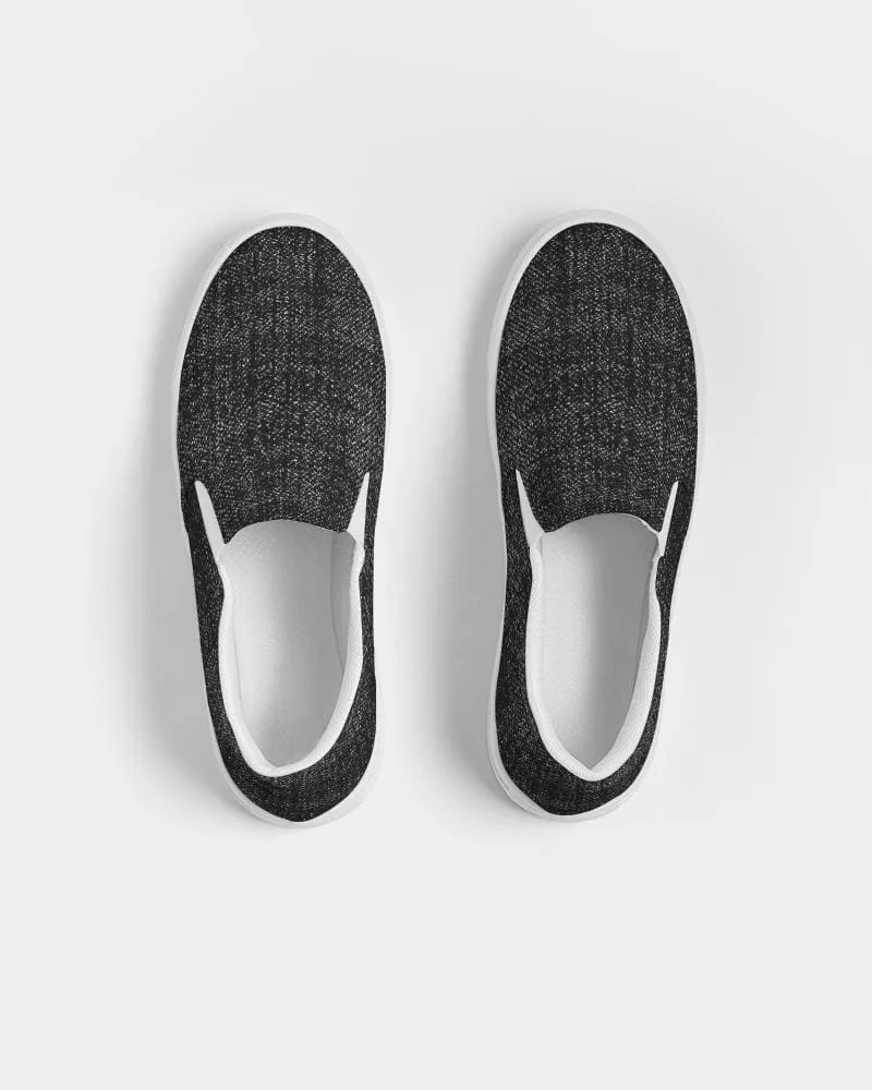 Womens Sneakers - Canvas Slip on Shoes - Black Faded Print by inQue.Style