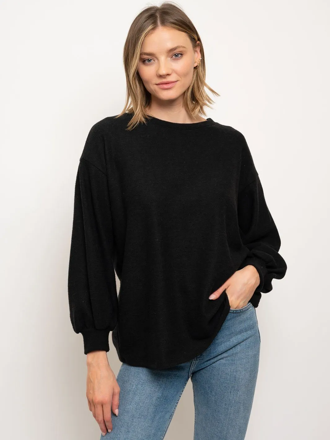 WOMEN'S SOLID LONG SLEEVE TOP