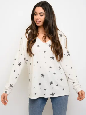 WOMEN'S V-NECK LONG SLEEVE STARS PRINT TOP