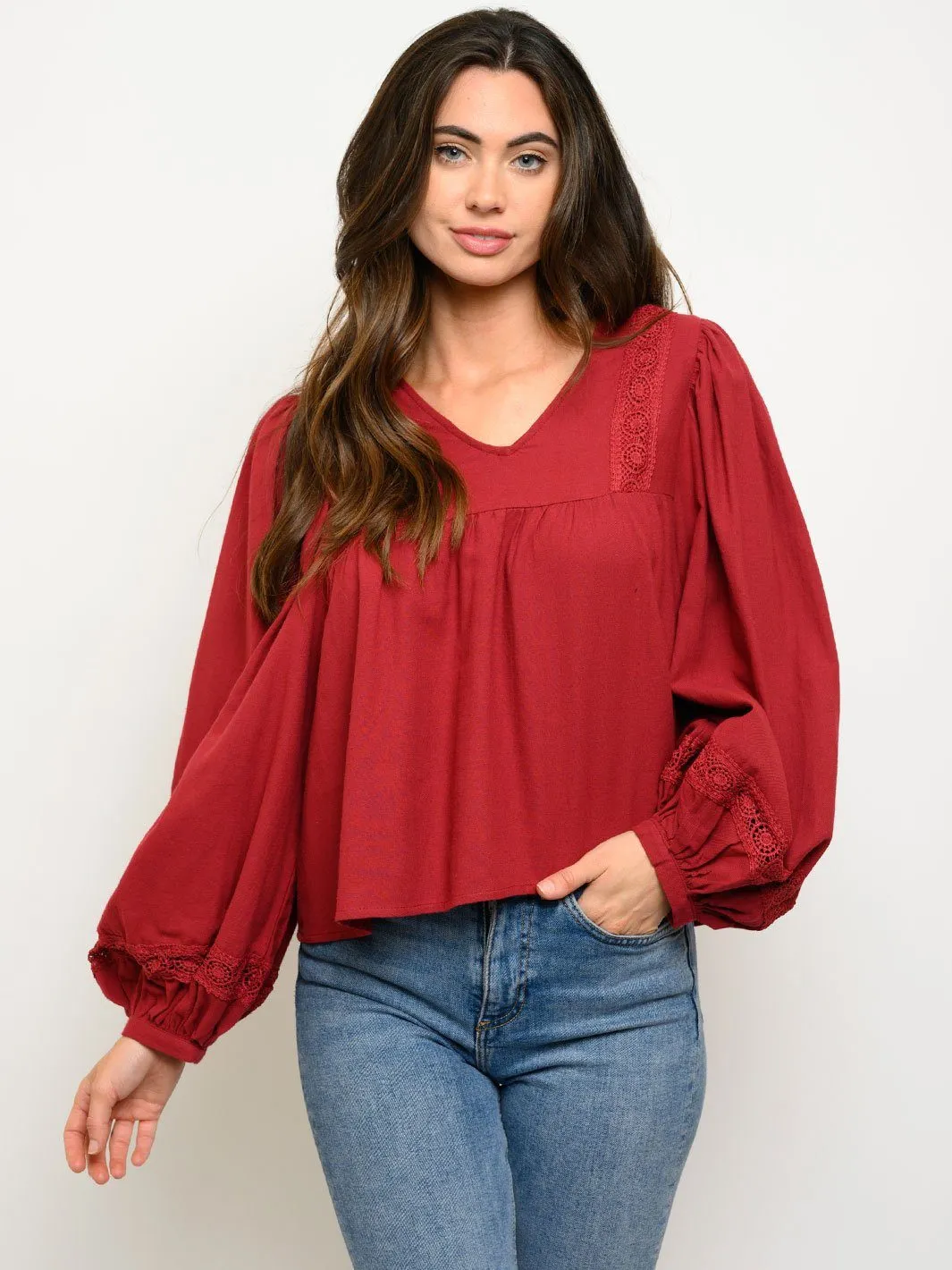 WOMEN'S V-NECK LONG SLEEVE TOP